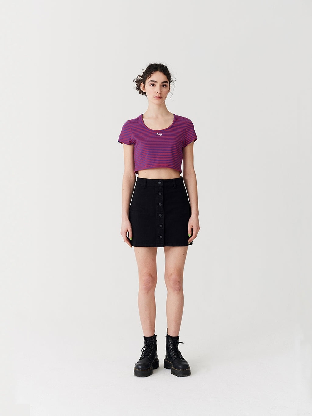 Lazy Oaf Lazy Striped Scoop Neck Cropped Tee - Picture 4 of 10
